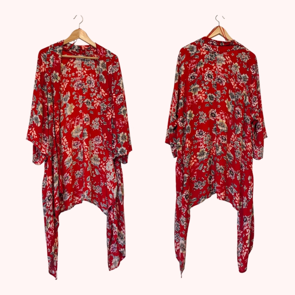 ❤️🌸 Patrons of Peace 100% Rayon Floral Kimono Style Cover Up, L